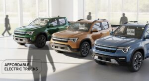 Affordable electric truck parked in a city street with modern design