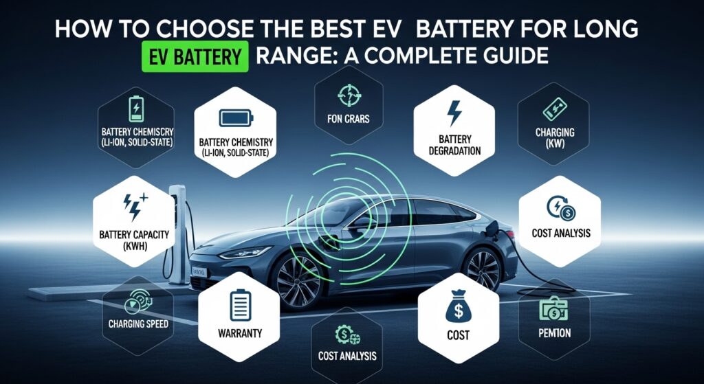 Electric vehicle battery close-up showing advanced cells for long-range performance