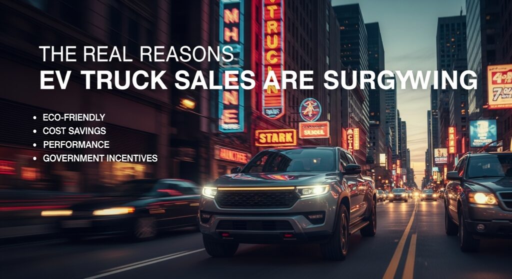 Electric trucks driving on a highway showing the global surge in EV truck sales due to lower costs and sustainability