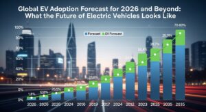 Graph showing global electric vehicle adoption trends and forecasts from 2026 onwards, highlighting growth in EV sales worldwide