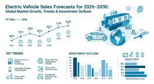 Global electric vehicle sales forecast 2026 to 2030 showing rapid growth in EV adoption worldwide