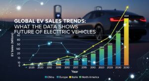 Global electric vehicle sales growth chart showing yearly EV market expansion and adoption rate worldwide.