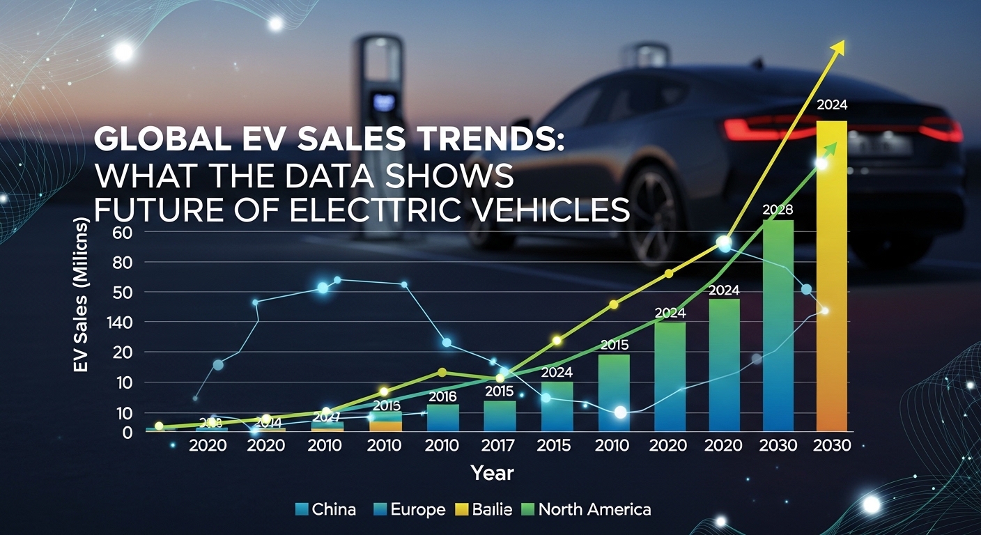 Global electric vehicle sales growth chart showing yearly EV market expansion and adoption rate worldwide.