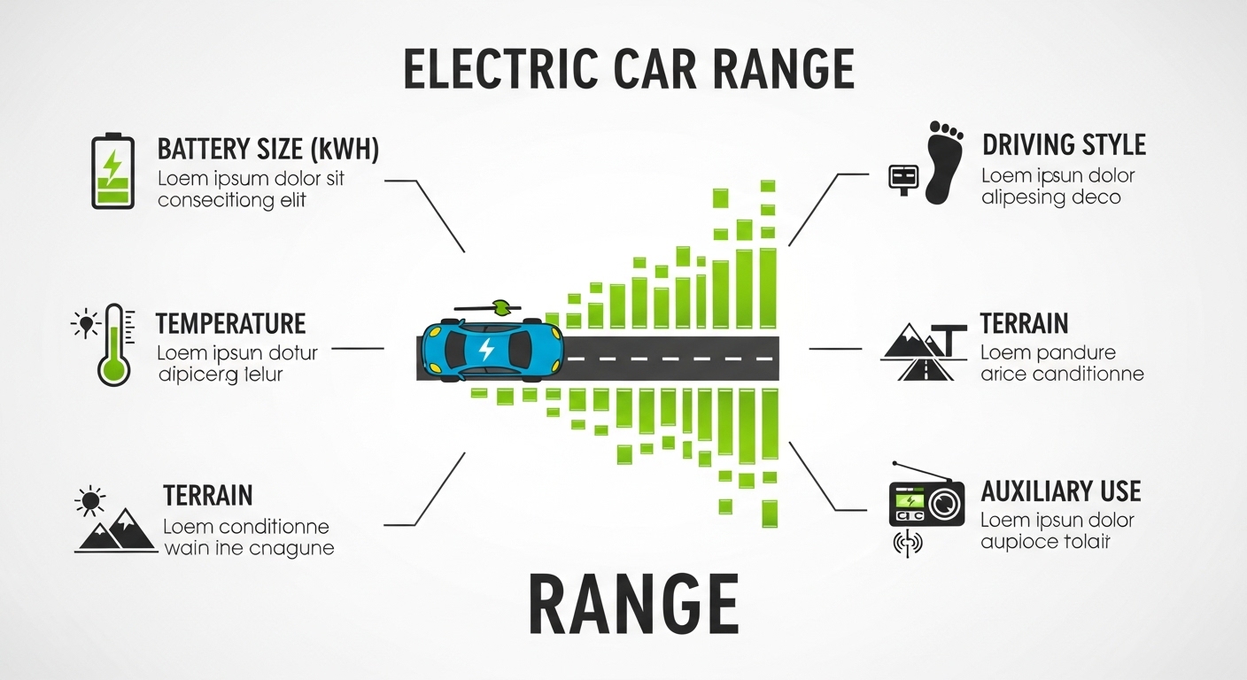 Electric car battery pack diagram showing how range is calculated in simple terms