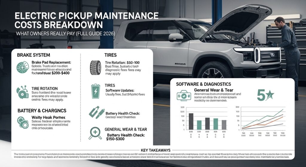 Electric pickup truck maintenance cost breakdown in professional service garage