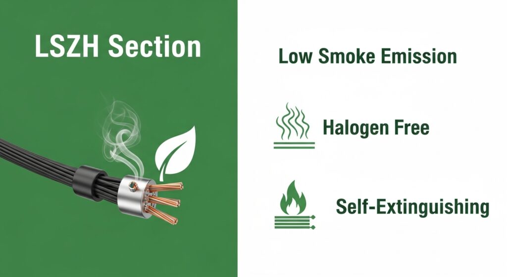 Comparing wire insulation grades PVC vs XLPE vs LSZH showing heat resistance, fire safety, and electrical performance differences