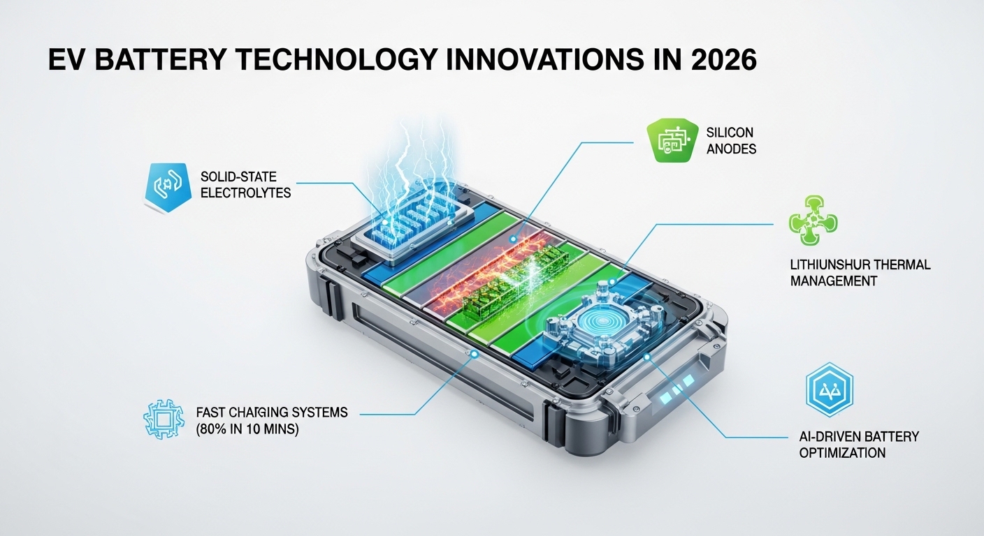 Cutting-edge electric vehicle battery technology innovations in 2026, featuring advanced lithium-ion and solid-state cells
